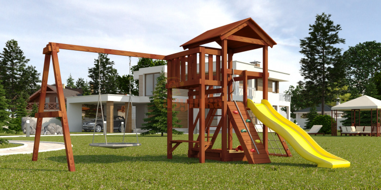 Wooden playground  Mahogany 2 swing