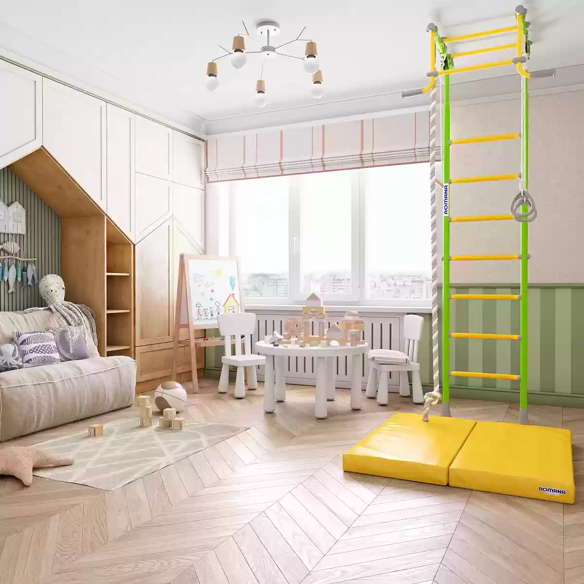 Շվեդական պատ R2 սպիտակ, կապույտ, կանաչ